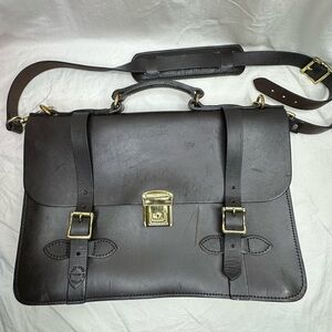 CC Filson Co Seattle Briefcase Brindle Leather Black Field Satchel Strap USA